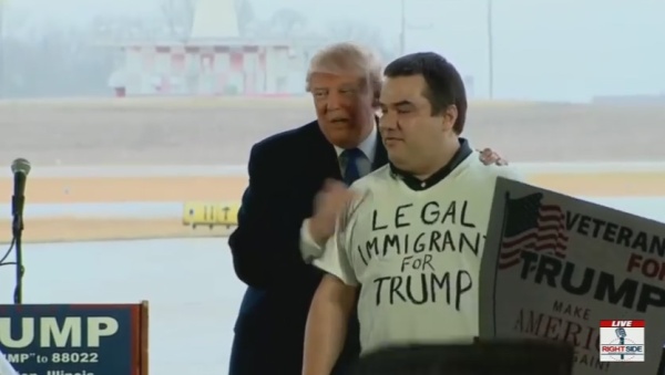 Video provided by "Donald Trump Calls Immigrant Supporter to the Stage in Bloomington, IL."
